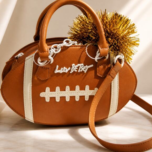 Betsey Johnson Handbags - Betsey Johnson Football Bag Brown & White Mini Satchel Luv Betsey Novelty Purse
